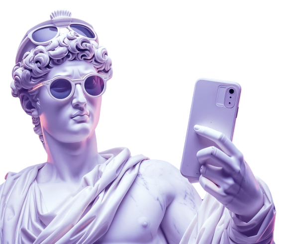 Estátua de mármore tirando foto